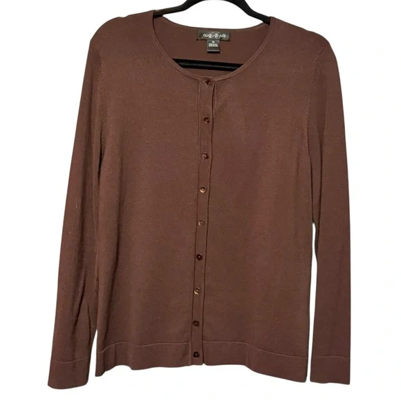 August Silk Silk Blend Chocolate Brown Long Sleeve Button Front Cardigan Sweater - Picture 3 of 11